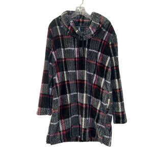 HUE Womens Plaid Fleece Funnel Neck Lounge Tunic Black Grey Red Large cozy warm